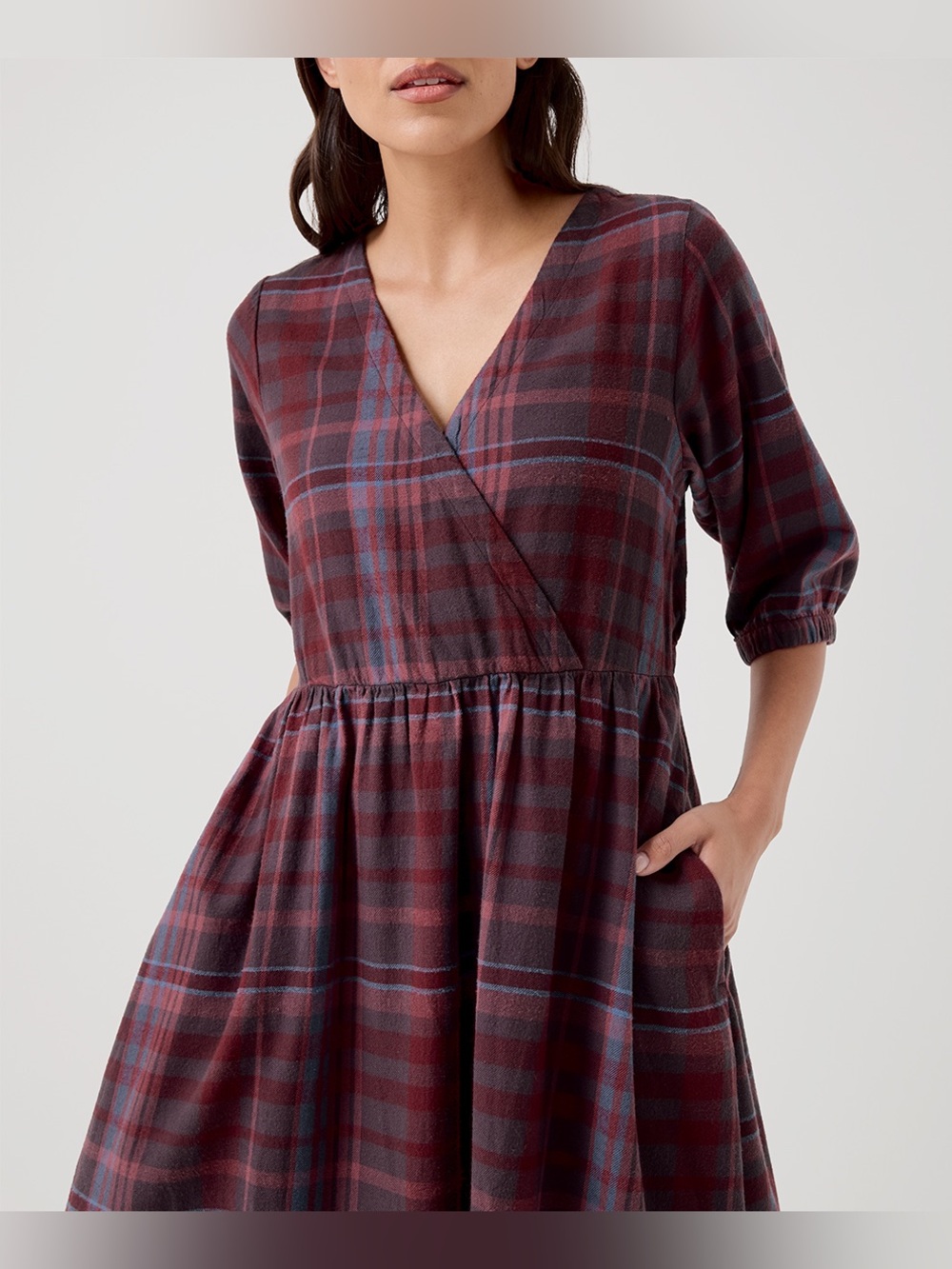 Pact Fireside Flannel Crossover Dress Red XXL Plus Midi Organic Cotton - Picture 3 of 13